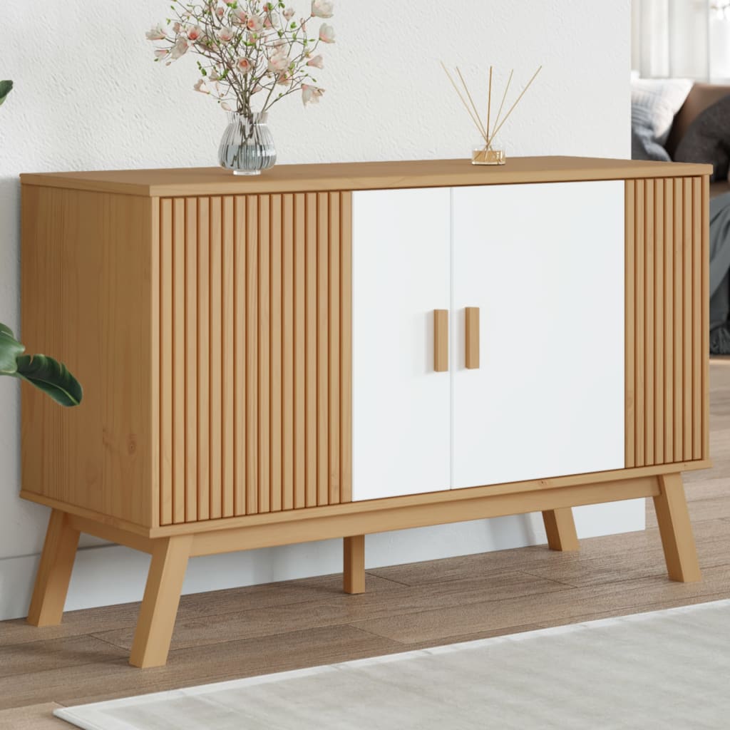 Sideboard "OLDEN" White and Brown 114x43x73,5 cm Solid Wood Pine