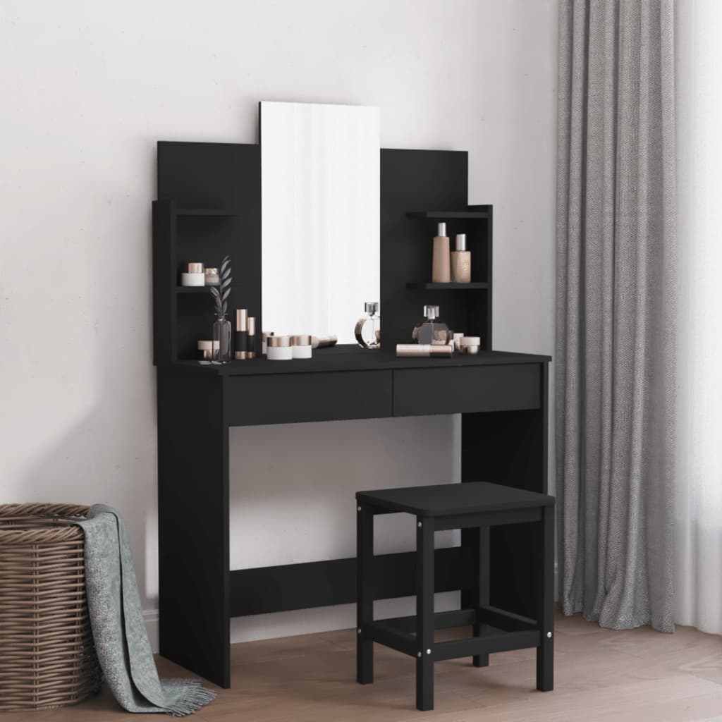 vidaXL Dressing Table with Mirror Black 96x39x142 cm