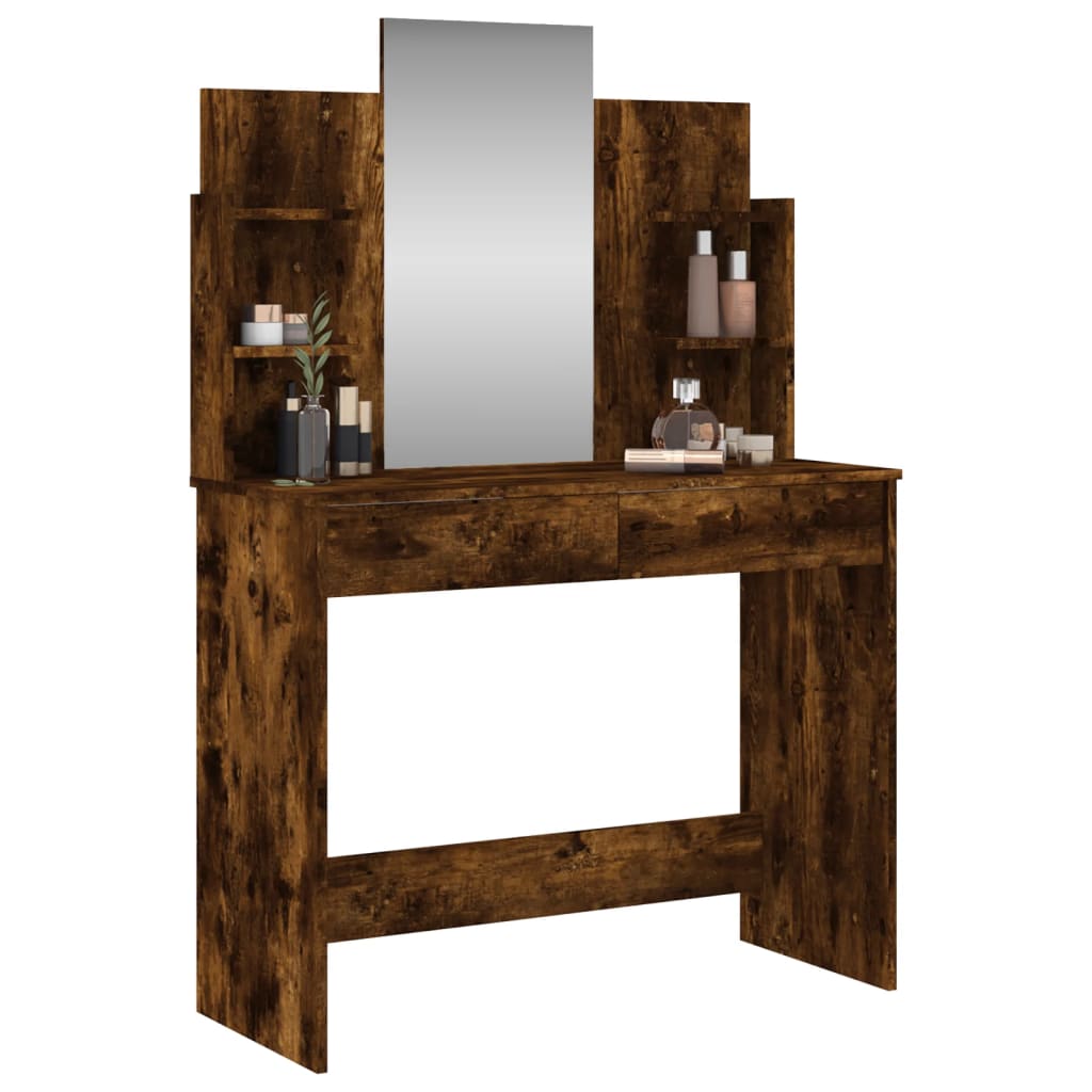 vidaXL Dressing Table with Mirror Smoked Oak 96x39x142 cm