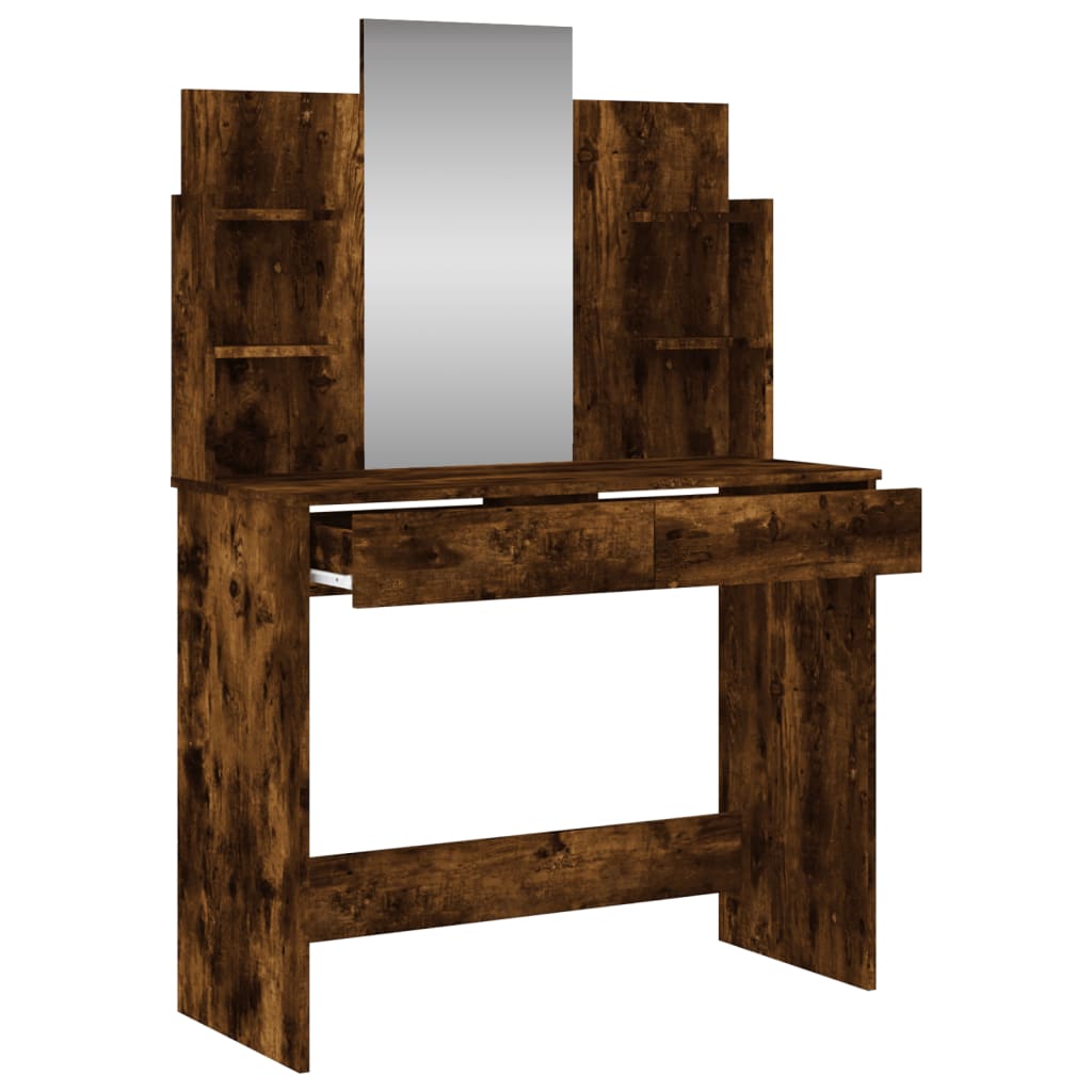 vidaXL Dressing Table with Mirror Smoked Oak 96x39x142 cm