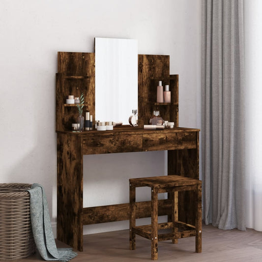 vidaXL Dressing Table with Mirror Smoked Oak 96x39x142 cm