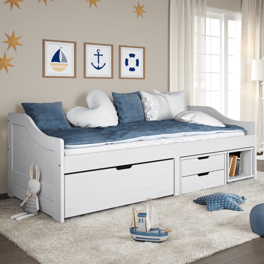Day Bed with 3 Drawers without Mattress "IRUN" White 90x200 cm