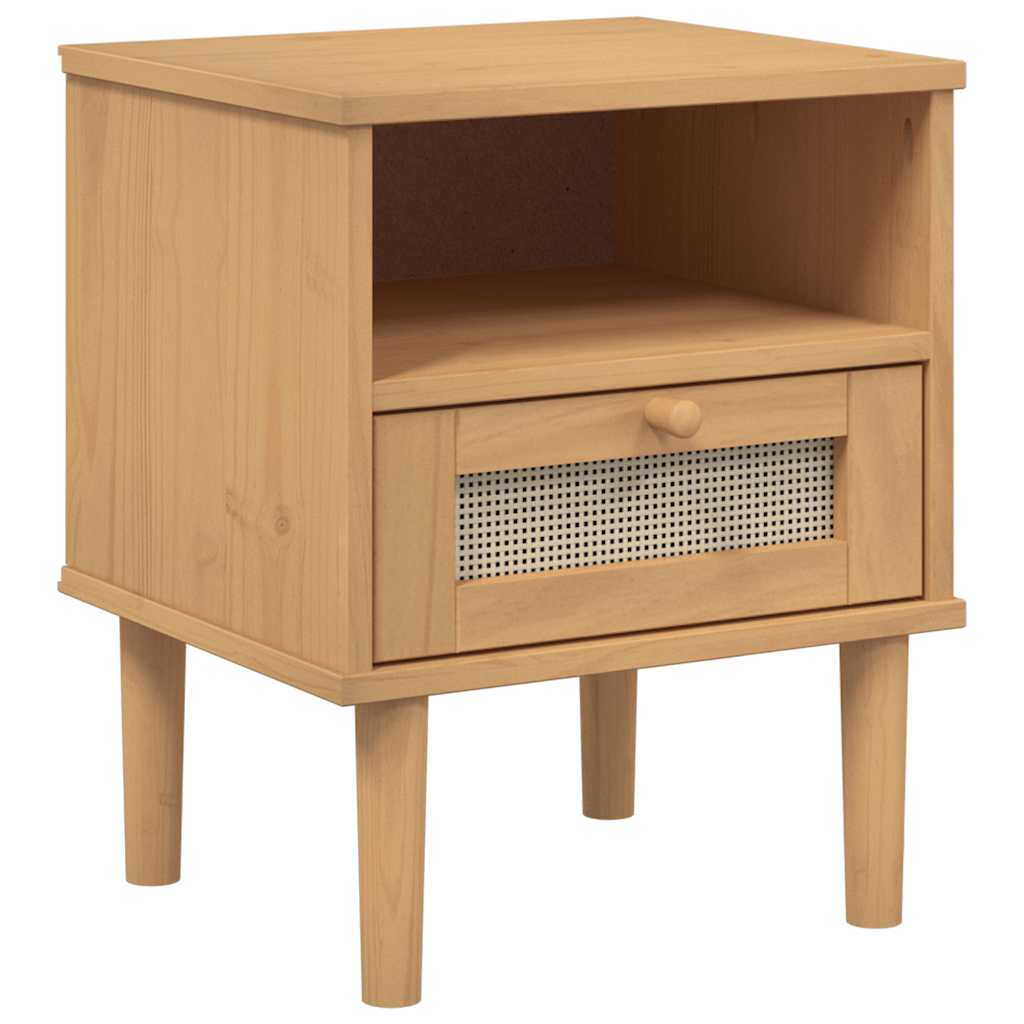 Bedside Cabinet SENJA Rattan Look Brown 40x35x48 cm Solid Wood Pine