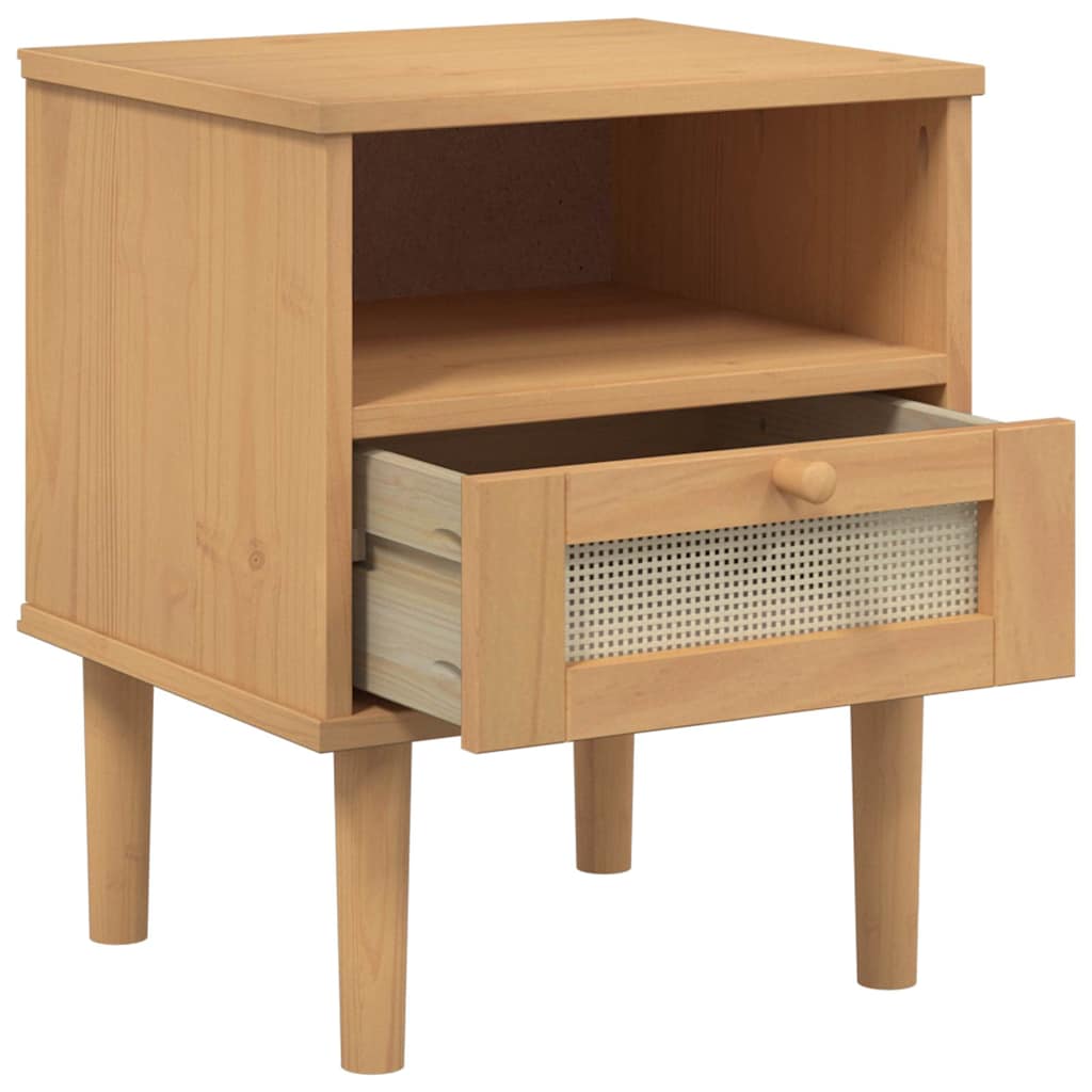 Bedside Cabinet SENJA Rattan Look Brown 40x35x48 cm Solid Wood Pine