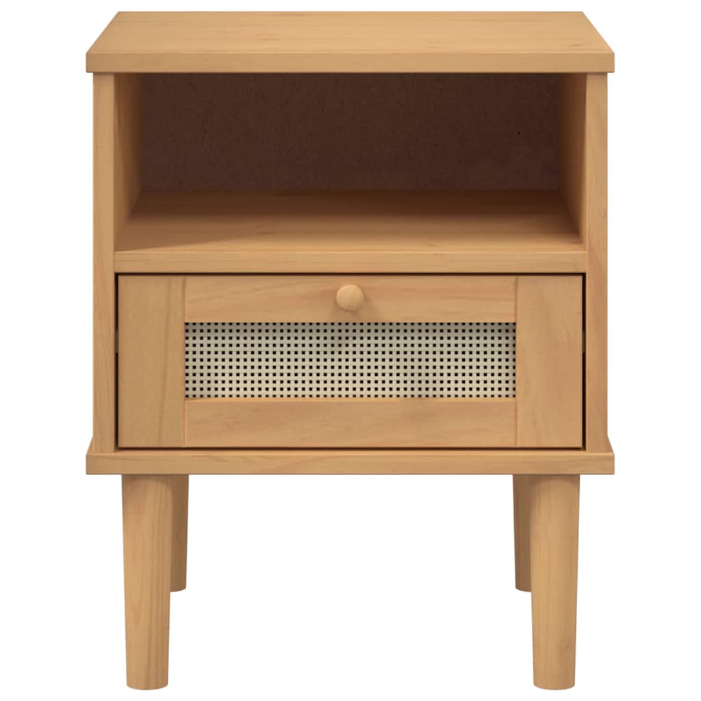 Bedside Cabinet SENJA Rattan Look Brown 40x35x48 cm Solid Wood Pine