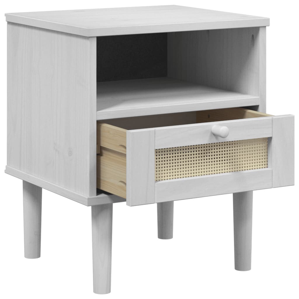 Bedside Cabinet SENJA Rattan Look White 40x35x48 cm Solid Wood Pine