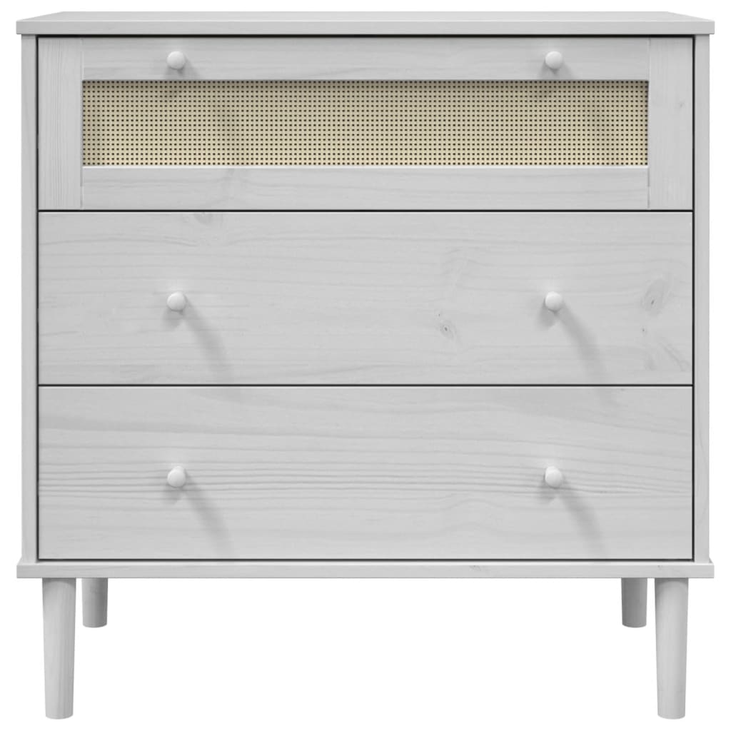 Drawer Cabinet SENJA Rattan Look White 80x40x80 cm Solid Wood Pine