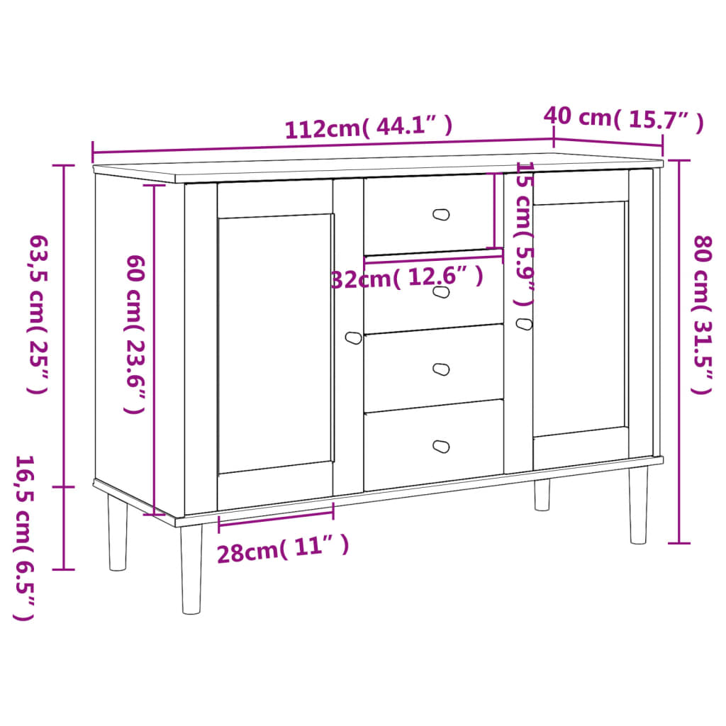 Sideboard SENJA Rattan Look Brown 112x40x80 cm Solid Wood Pine