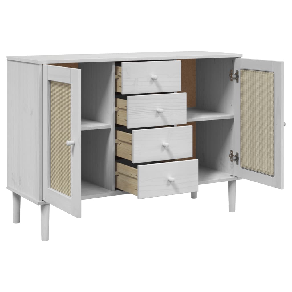 Sideboard SENJA Rattan Look White 112x40x80 cm Solid Wood Pine