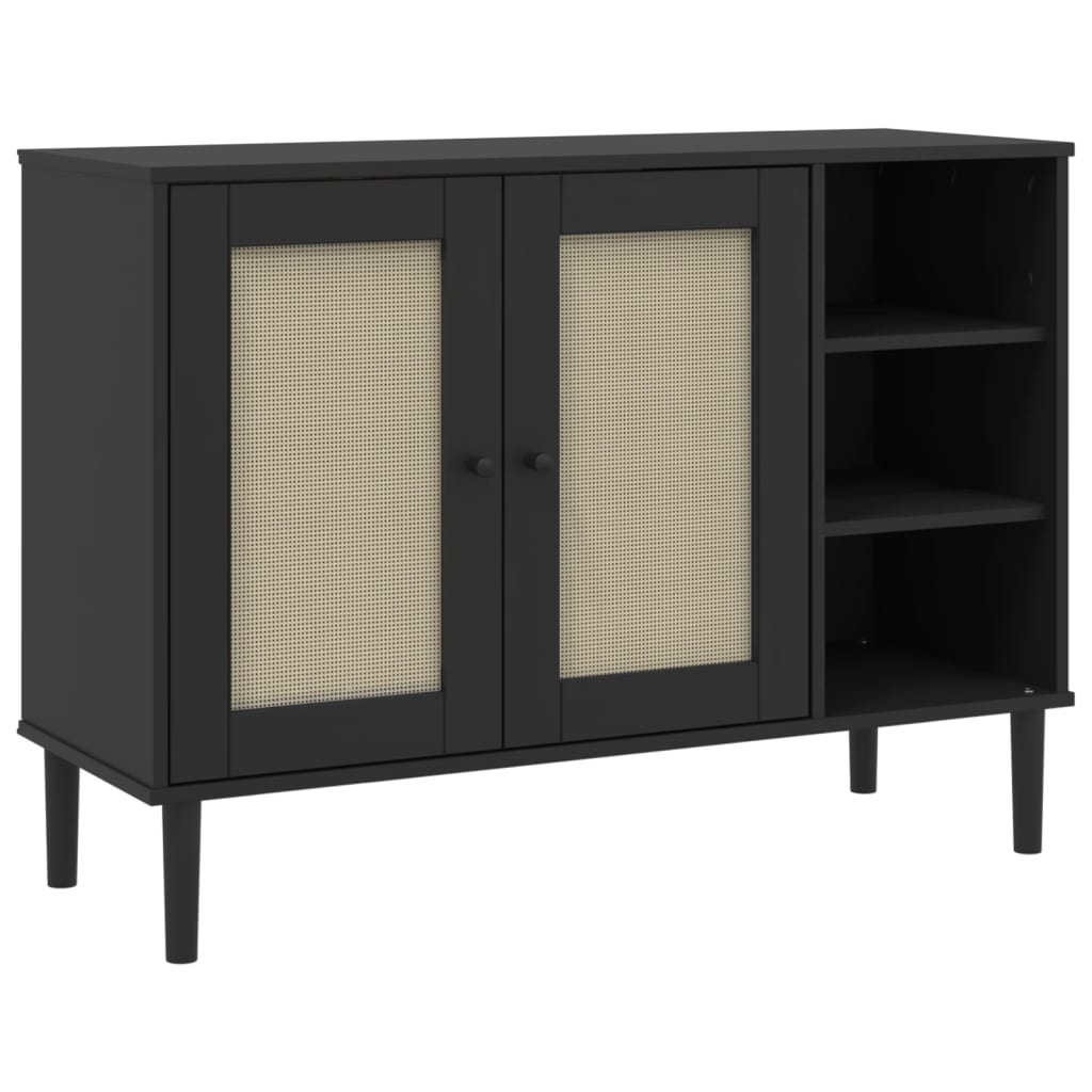 vidaXL Sideboard SENJA Rattan Look Black 112x40x80cm Solid Wood Pine