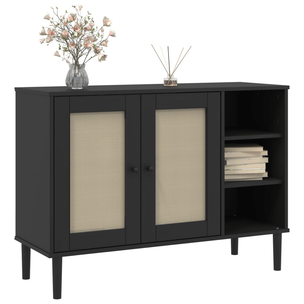 vidaXL Sideboard SENJA Rattan Look Black 112x40x80cm Solid Wood Pine