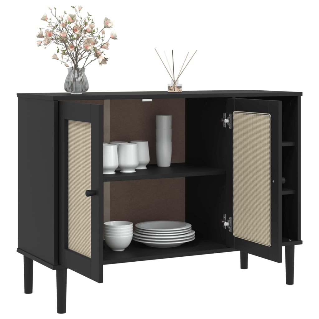 vidaXL Sideboard SENJA Rattan Look Black 112x40x80cm Solid Wood Pine