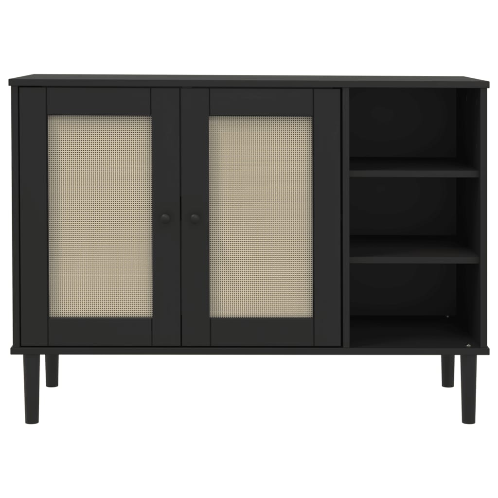 vidaXL Sideboard SENJA Rattan Look Black 112x40x80cm Solid Wood Pine