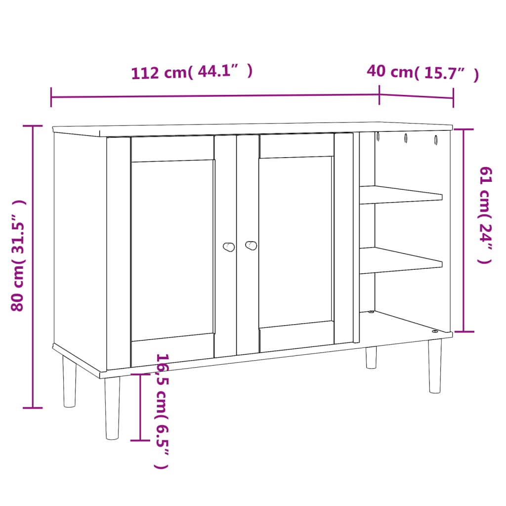 vidaXL Sideboard SENJA Rattan Look Black 112x40x80cm Solid Wood Pine