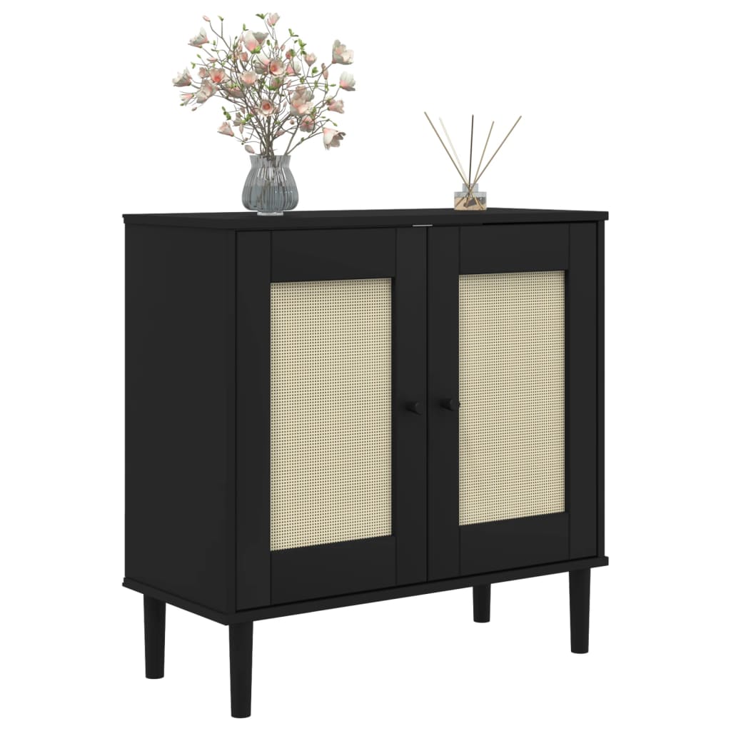 Sideboard SENJA Rattan Look Black 80x35x80 cm Solid Wood Pine