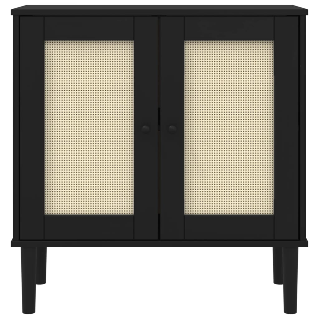 Sideboard SENJA Rattan Look Black 80x35x80 cm Solid Wood Pine