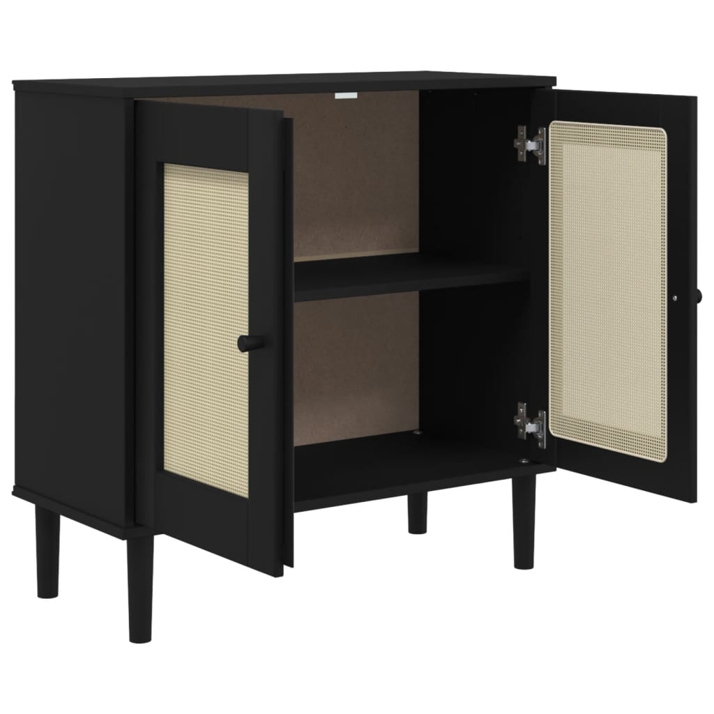 Sideboard SENJA Rattan Look Black 80x35x80 cm Solid Wood Pine