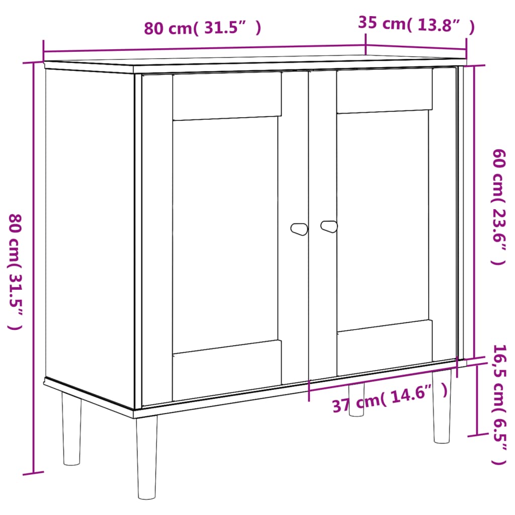 Sideboard SENJA Rattan Look Black 80x35x80 cm Solid Wood Pine