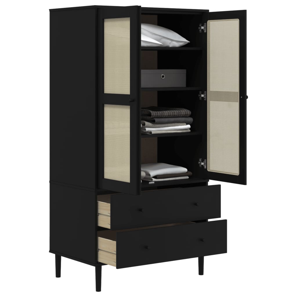 vidaXL Wardrobe SENJA Rattan Look Black 90x55x175 cm Solid Wood Pine