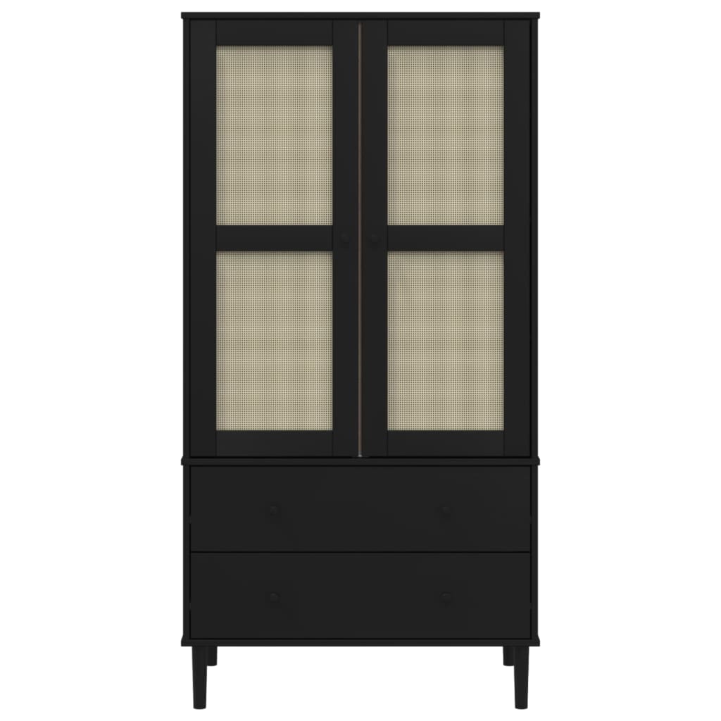 vidaXL Wardrobe SENJA Rattan Look Black 90x55x175 cm Solid Wood Pine