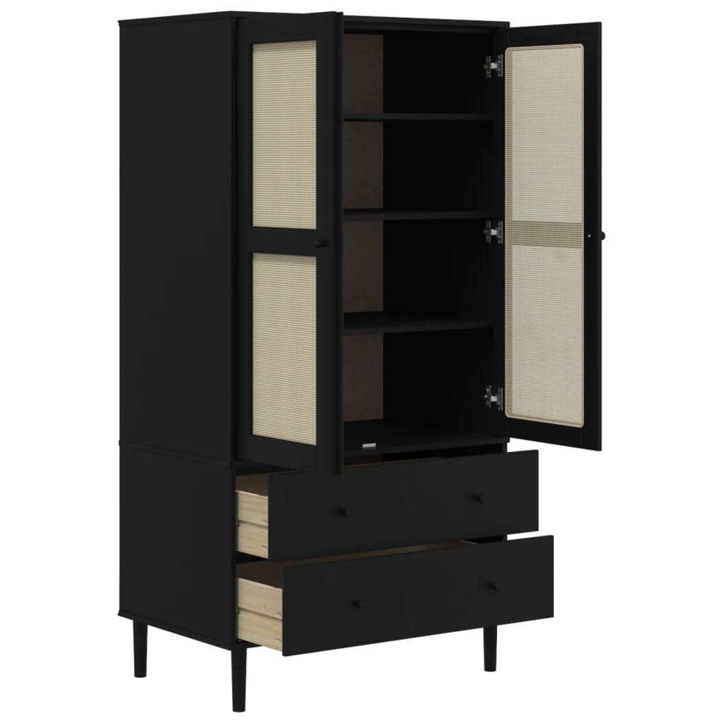 vidaXL Wardrobe SENJA Rattan Look Black 90x55x175 cm Solid Wood Pine