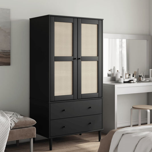 vidaXL Wardrobe SENJA Rattan Look Black 90x55x175 cm Solid Wood Pine