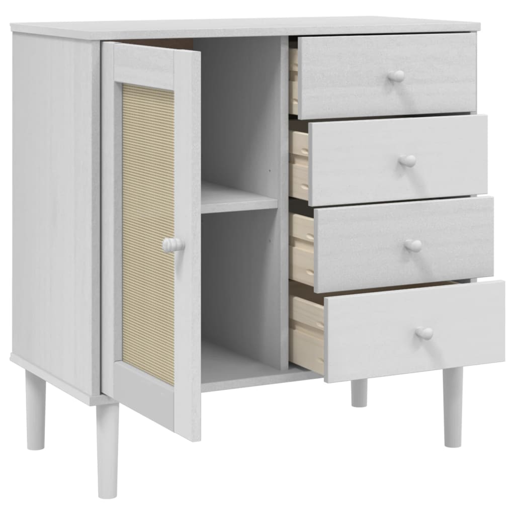 Sideboard SENJA Rattan Look White 80x40x80 cm Solid Wood Pine