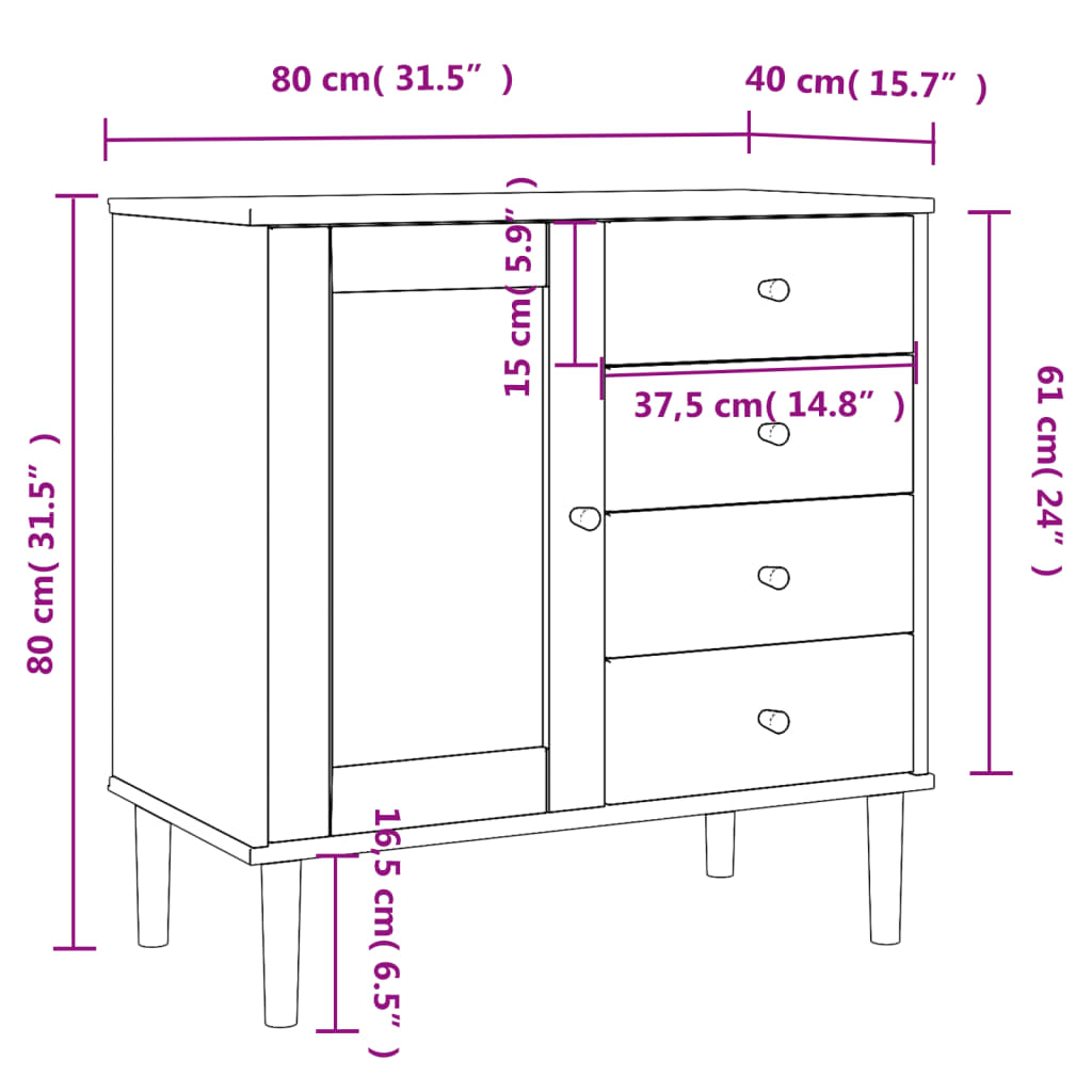 Sideboard SENJA Rattan Look White 80x40x80 cm Solid Wood Pine