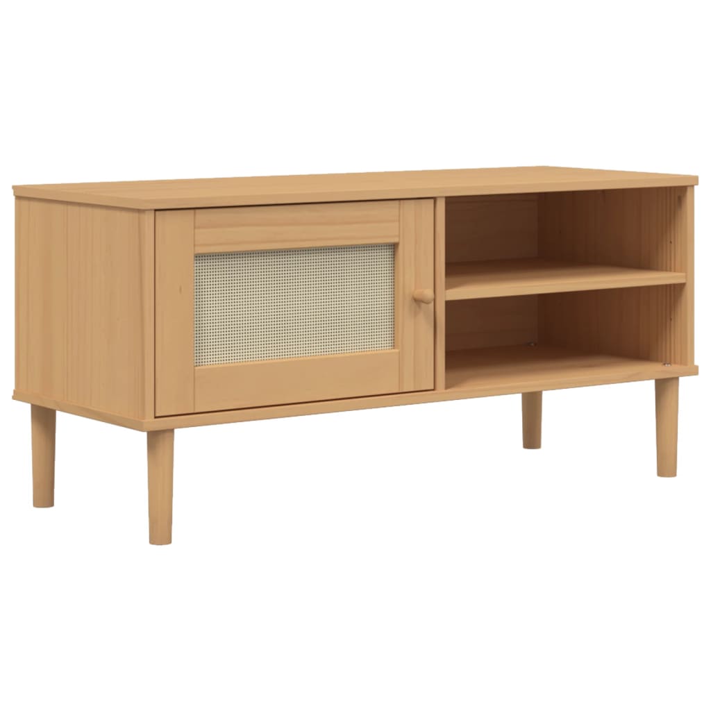 TV Cabinet "SENJA" Rattan Look Brown 106x40x49cm Solid Wood Pine