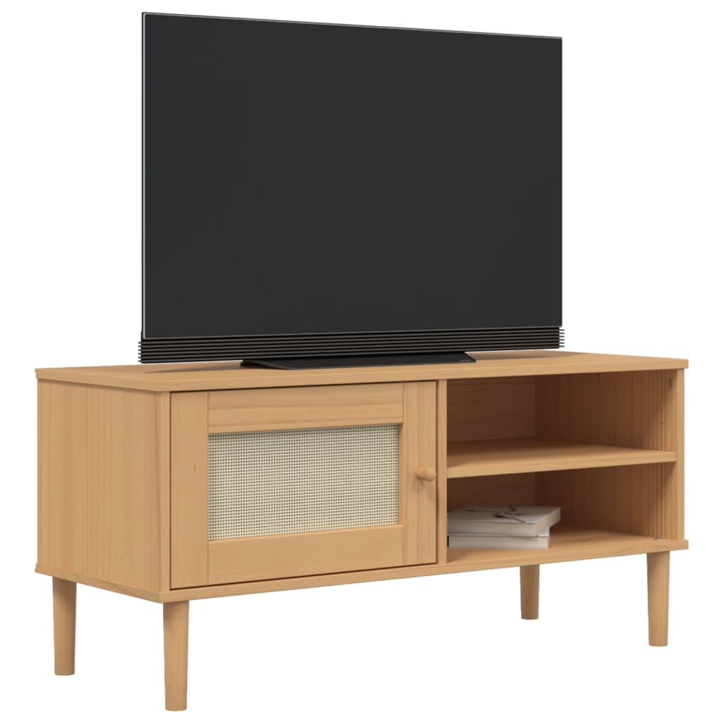 TV Cabinet "SENJA" Rattan Look Brown 106x40x49cm Solid Wood Pine
