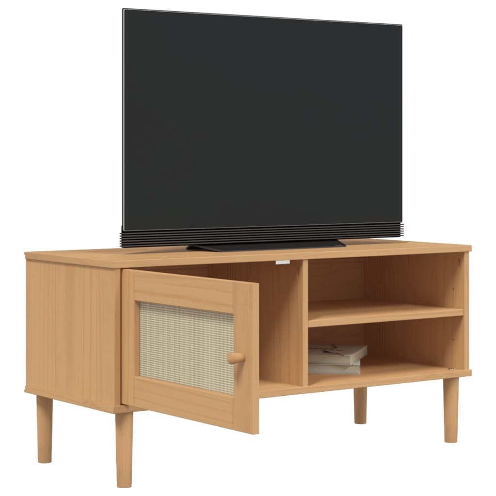 TV Cabinet "SENJA" Rattan Look Brown 106x40x49cm Solid Wood Pine