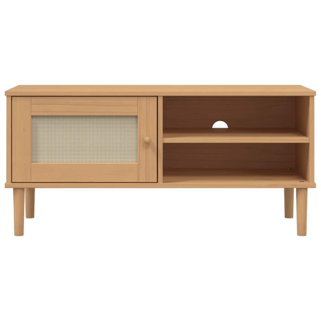 TV Cabinet "SENJA" Rattan Look Brown 106x40x49cm Solid Wood Pine