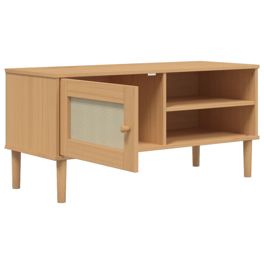 TV Cabinet "SENJA" Rattan Look Brown 106x40x49cm Solid Wood Pine