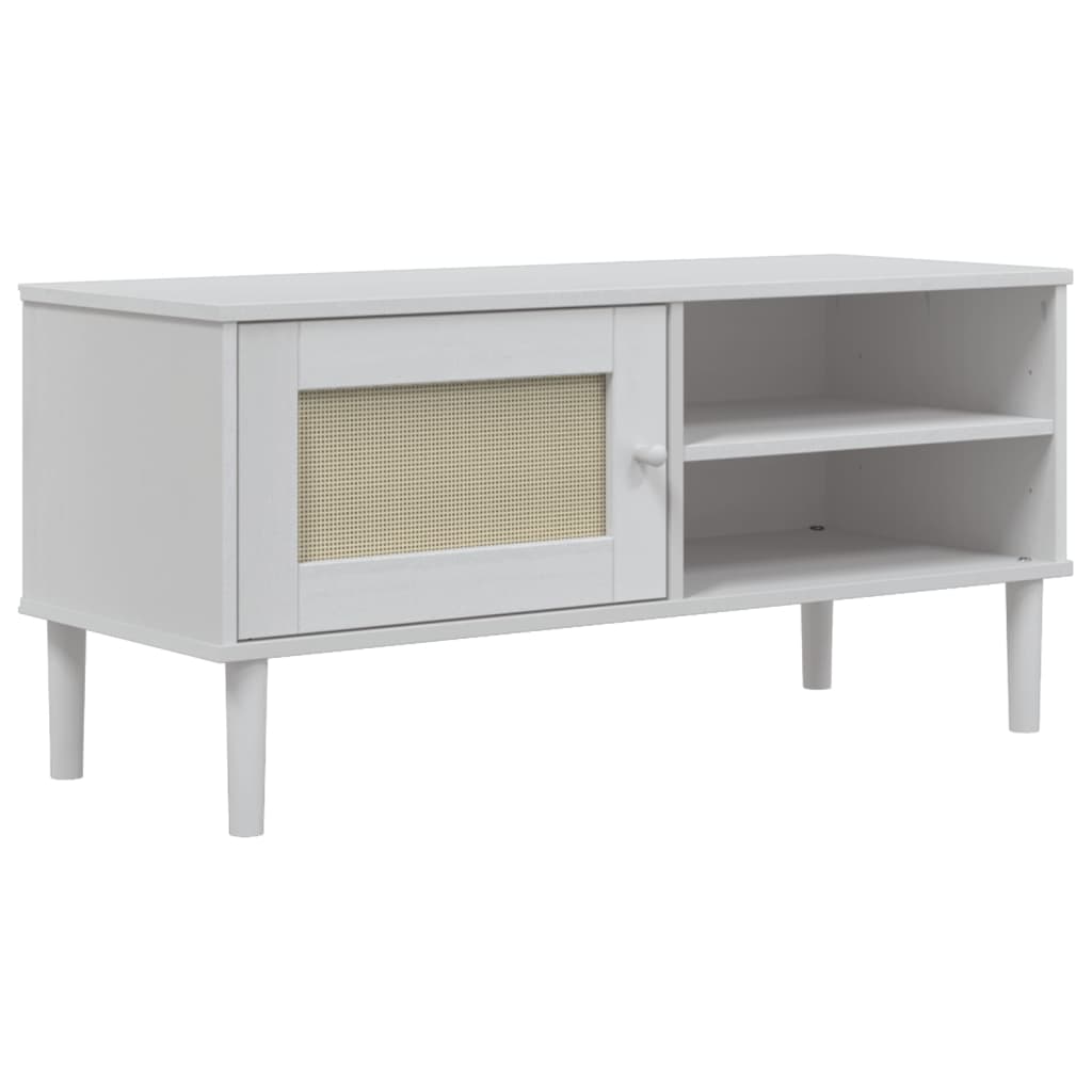 TV Cabinet "SENJA" Rattan Look White 106x40x49cm Solid Wood Pine