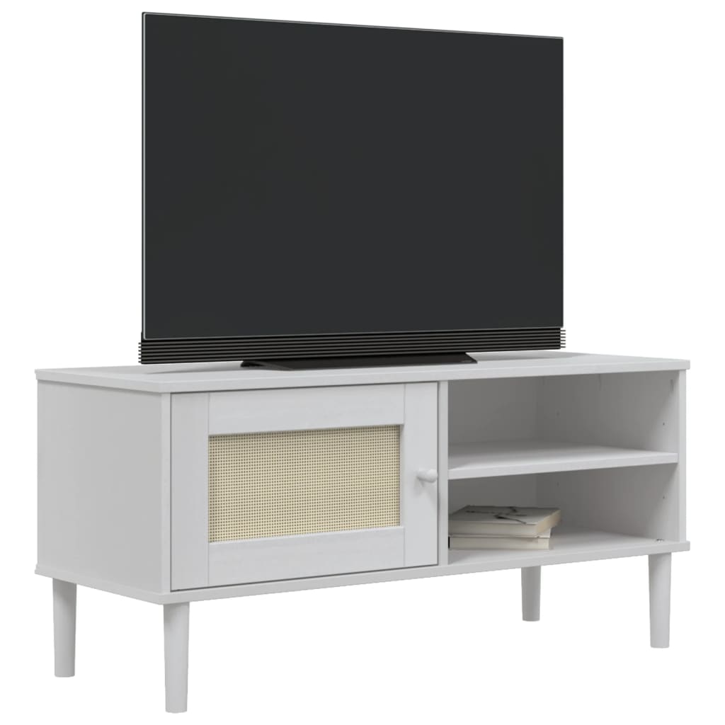 TV Cabinet "SENJA" Rattan Look White 106x40x49cm Solid Wood Pine