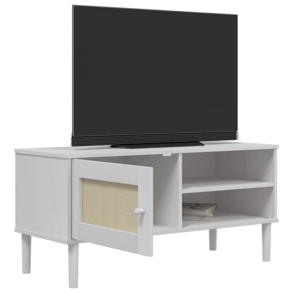 TV Cabinet "SENJA" Rattan Look White 106x40x49cm Solid Wood Pine