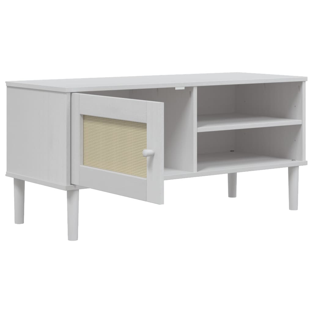 TV Cabinet "SENJA" Rattan Look White 106x40x49cm Solid Wood Pine
