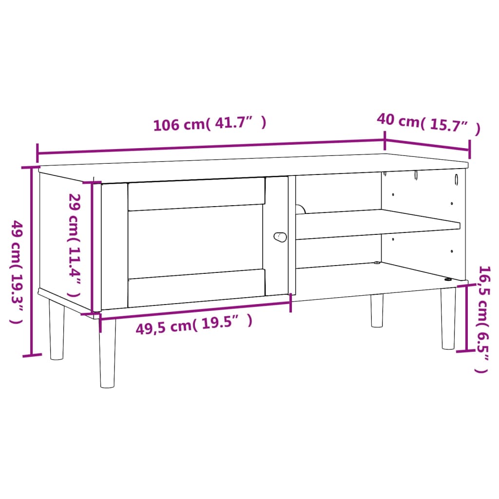 vidaXL TV Cabinet SENJA Rattan Look White 106x40x49cm Solid Wood Pine