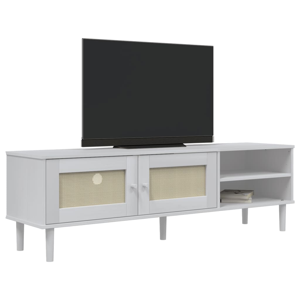 vidaXL TV Cabinet SENJA Rattan Look White 158x40x49cm Solid Wood Pine