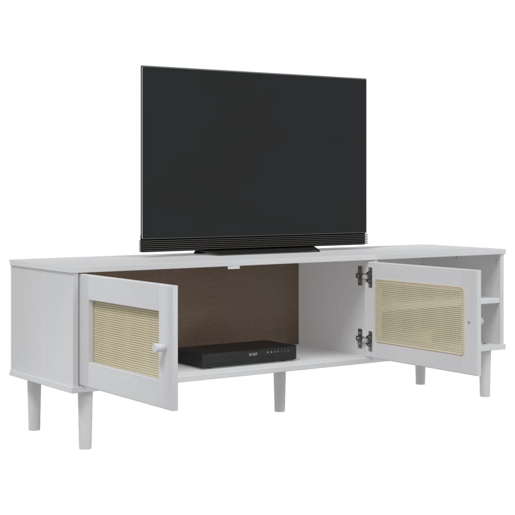 vidaXL TV Cabinet SENJA Rattan Look White 158x40x49cm Solid Wood Pine