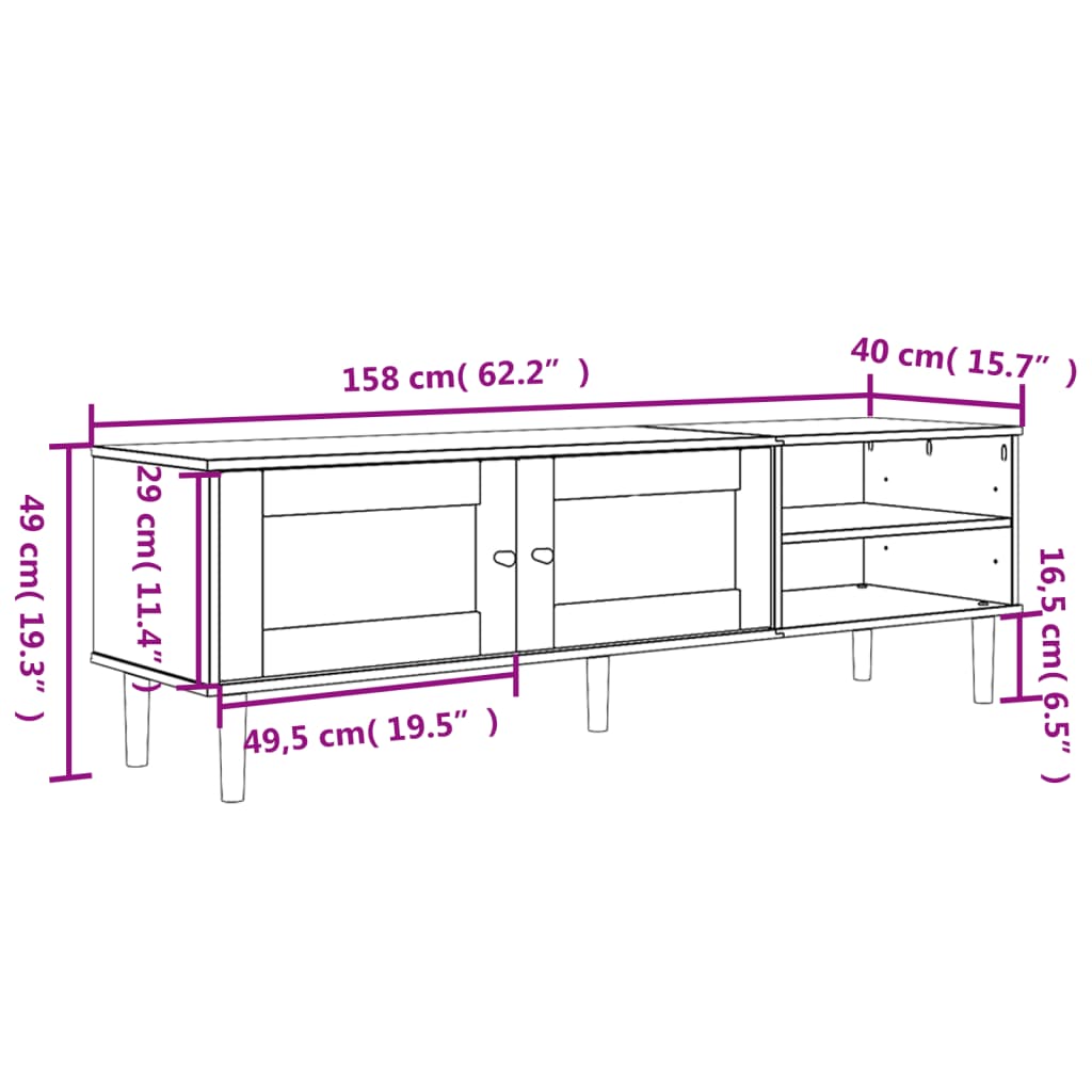 vidaXL TV Cabinet SENJA Rattan Look White 158x40x49cm Solid Wood Pine