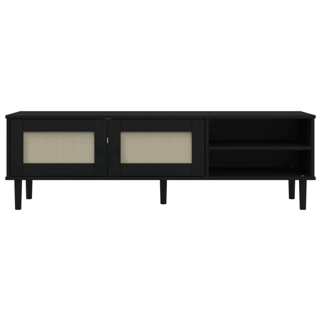 TV Cabinet "SENJA" Rattan Look Black 158x40x49cm Solid Wood Pine