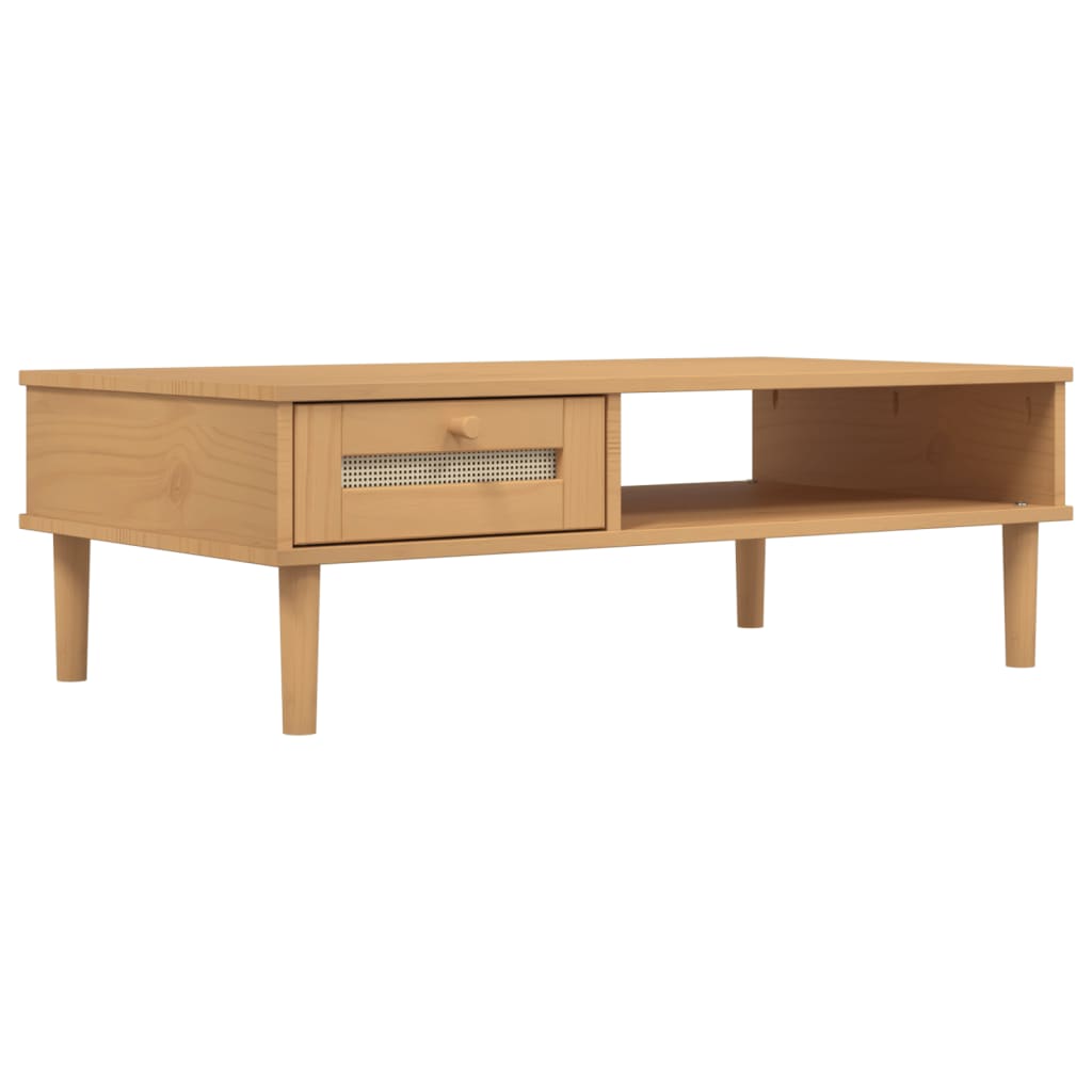 Coffee Table "SENJA" Rattan Look Brown 100x55x33 cm Solid Wood