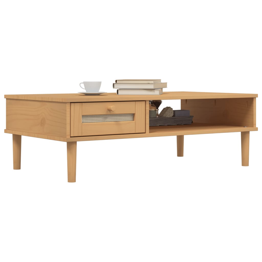 Coffee Table "SENJA" Rattan Look Brown 100x55x33 cm Solid Wood