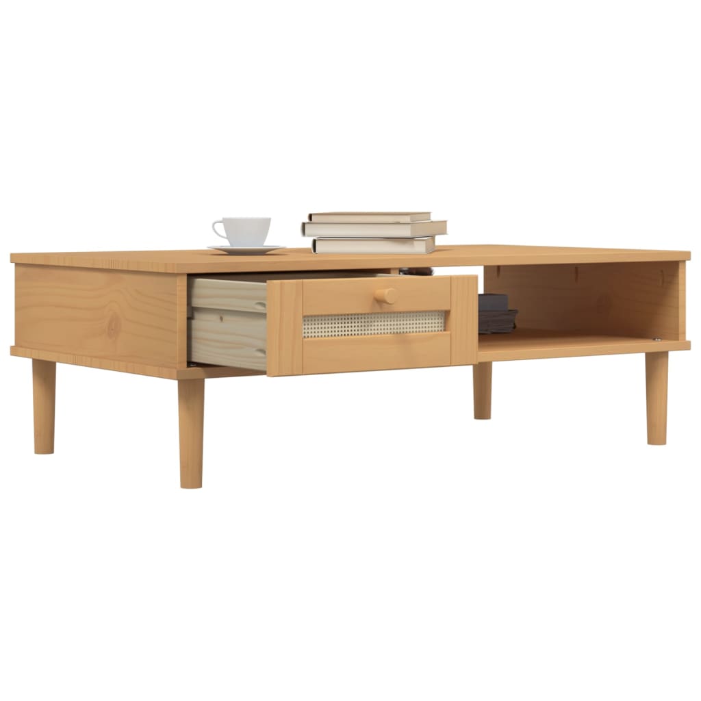 Coffee Table "SENJA" Rattan Look Brown 100x55x33 cm Solid Wood