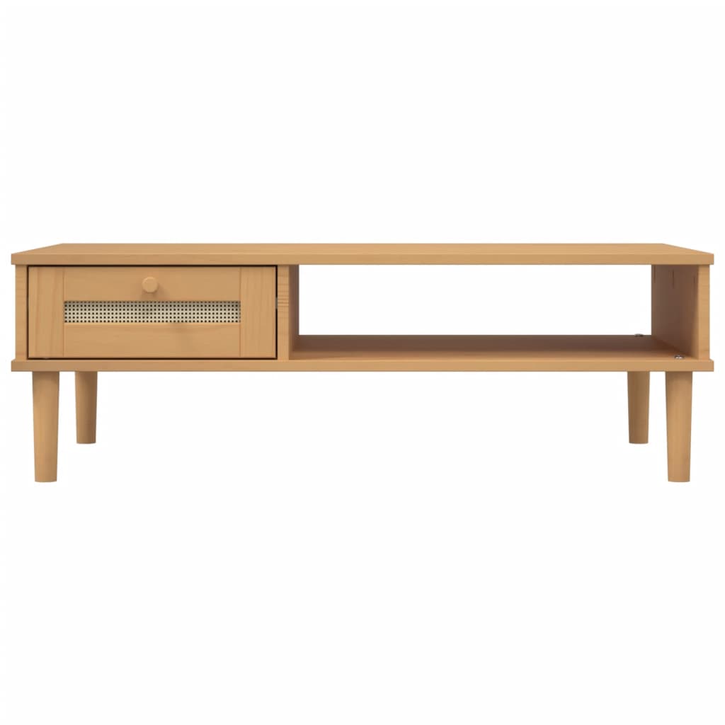 Coffee Table "SENJA" Rattan Look Brown 100x55x33 cm Solid Wood