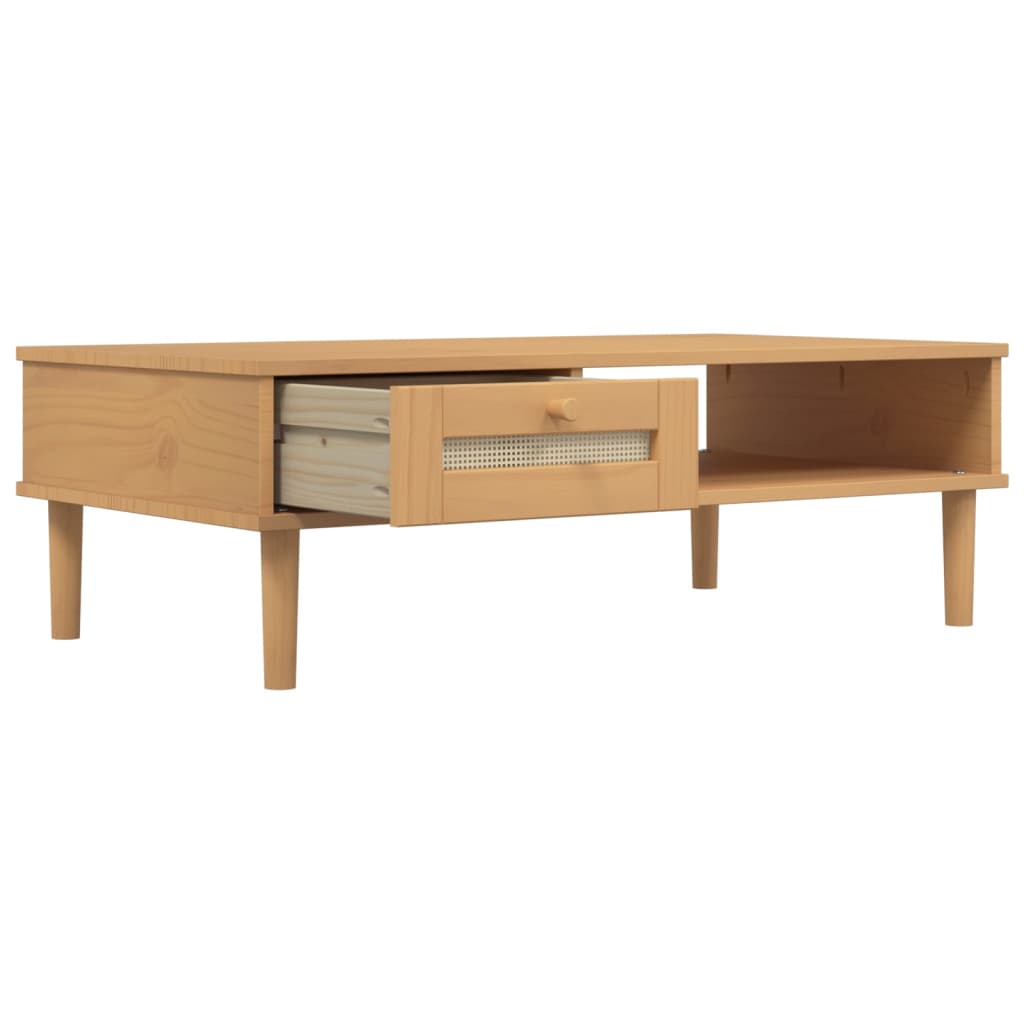 Coffee Table "SENJA" Rattan Look Brown 100x55x33 cm Solid Wood