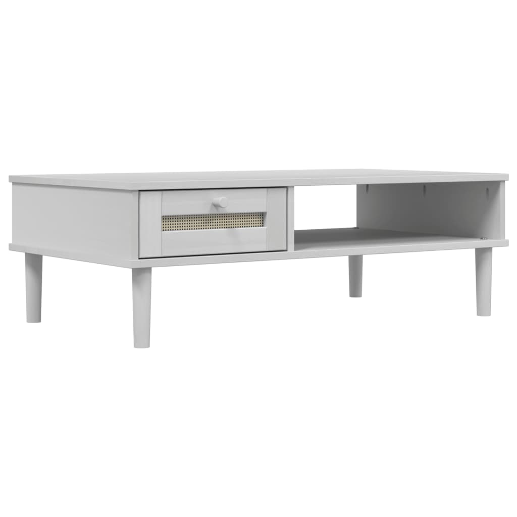 Coffee Table "SENJA" Rattan Look White 100x55x33 cm Solid Wood