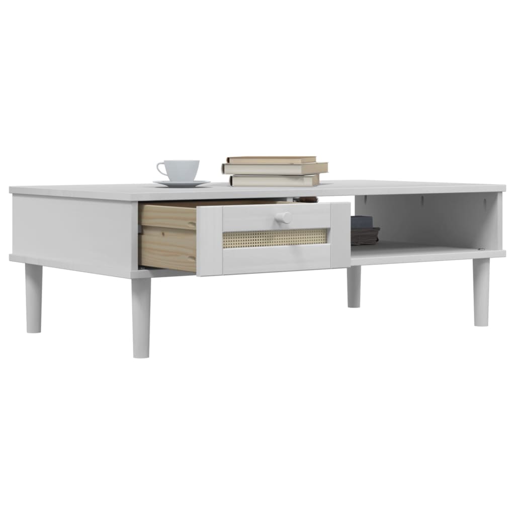 Coffee Table "SENJA" Rattan Look White 100x55x33 cm Solid Wood