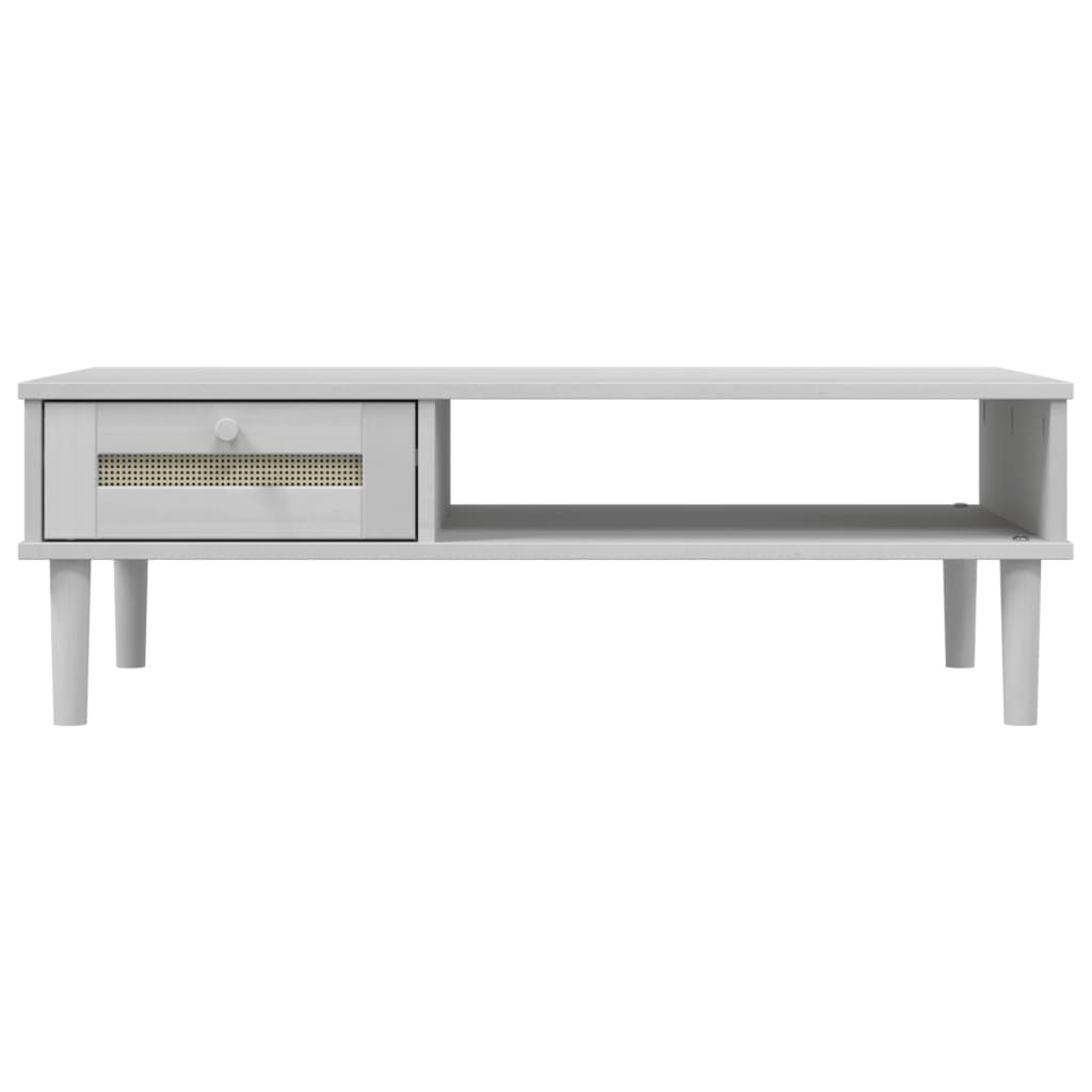 Coffee Table "SENJA" Rattan Look White 100x55x33 cm Solid Wood